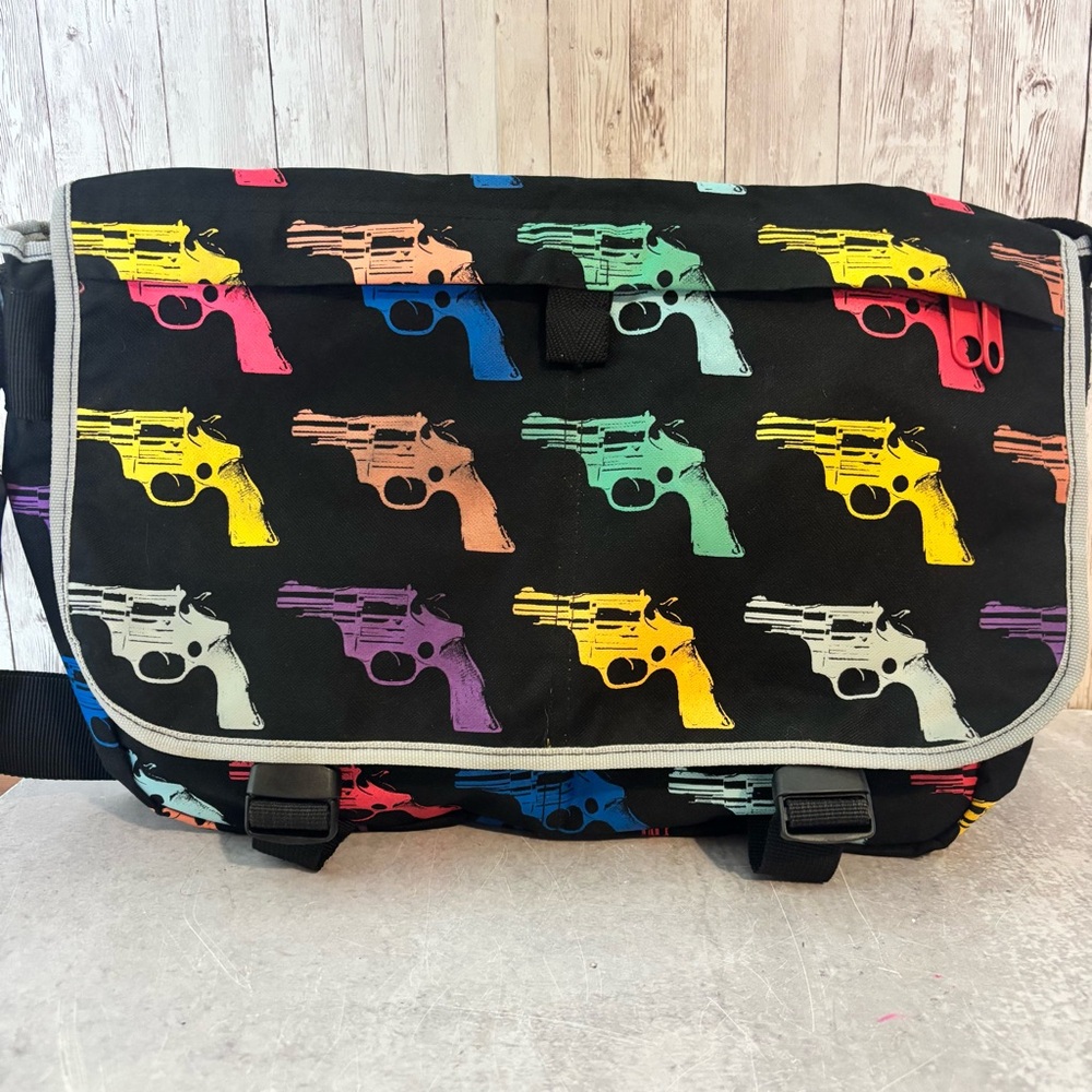 Andy Warhol Revolver Print Pop Art Canvas Messenger Bag